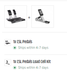 CSL Pedals and Load Cell Kit bundle with shipping details shown.