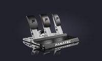 Set de 3 pedales CSL Fanatec con pedal load cell incluido, construcción de metal, clutch, acelerador y freno, vista frontal