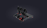 Pedales ClubSport V3 de Fanatec para simulador de carreras, avanzados y tecnológicos, montados sobre una base curva.