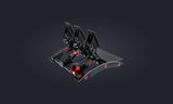 Pedales ClubSport V3 de Fanatec para simulador de carreras, avanzados y tecnológicos, montados sobre una base curva.