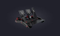 Pedales ClubSport V3 de Fanatec para simulador de carreras en fondo oscuro