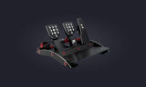 Pedales ClubSport V3 de Fanatec para simulador de carreras en fondo oscuro