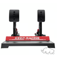 SIMAGIC P1000 2 Pedal Set Floor Mount for virtual racing with "Keep Racing" branding on a sturdy base.