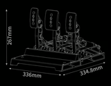 Dimensions of the SIMAGIC P1000 2 Pedal Set Floor Mount shown in a detailed schematic drawing.