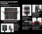 Simagic P1000 3 Pedal Set Floor Mount with adjustable pedal spacing, height, throttle strength, pitch angle, pedal stroke, and clutch.