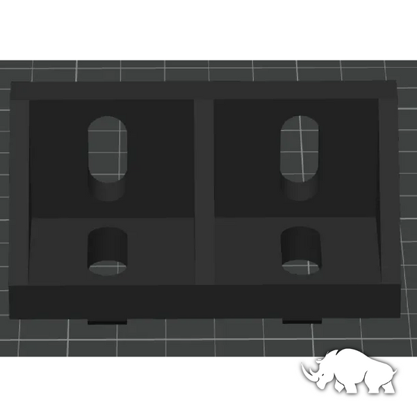 Estructura en 3D diseñada con orificios ovalados para fácil ajuste en perfiles extrusionados.