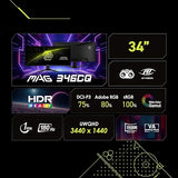 MSI MAG 346CQ 34" Ultrawide Curved Gaming Monitor UWQHD 180Hz 1ms